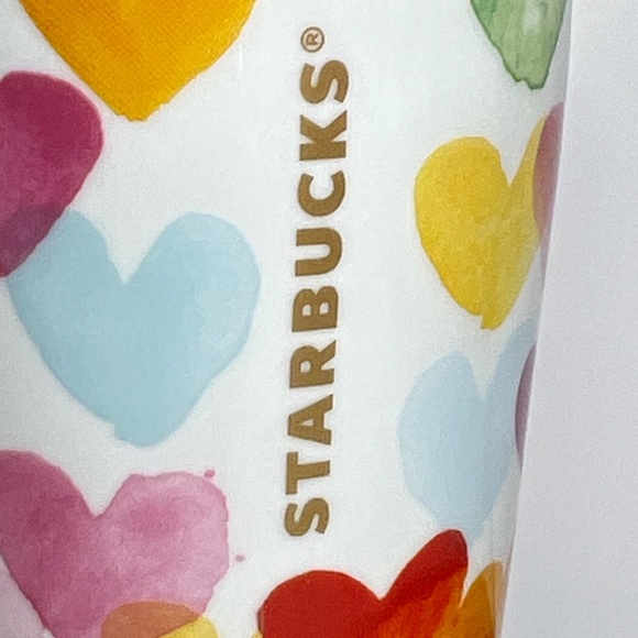2015 Starbucks Watercolor Hearts Ceramic Travel Tumbler 10 oz Mug Cup with Lid - Picture 3 of 13